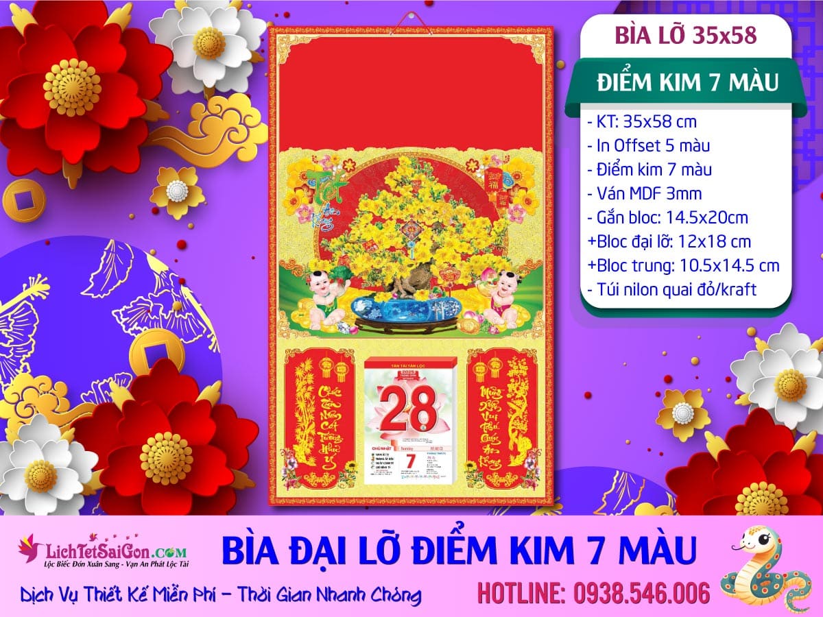 Bìa Lỡ (35x58cm) Điểm Kim 7 Màu Gắn Bloc 2025